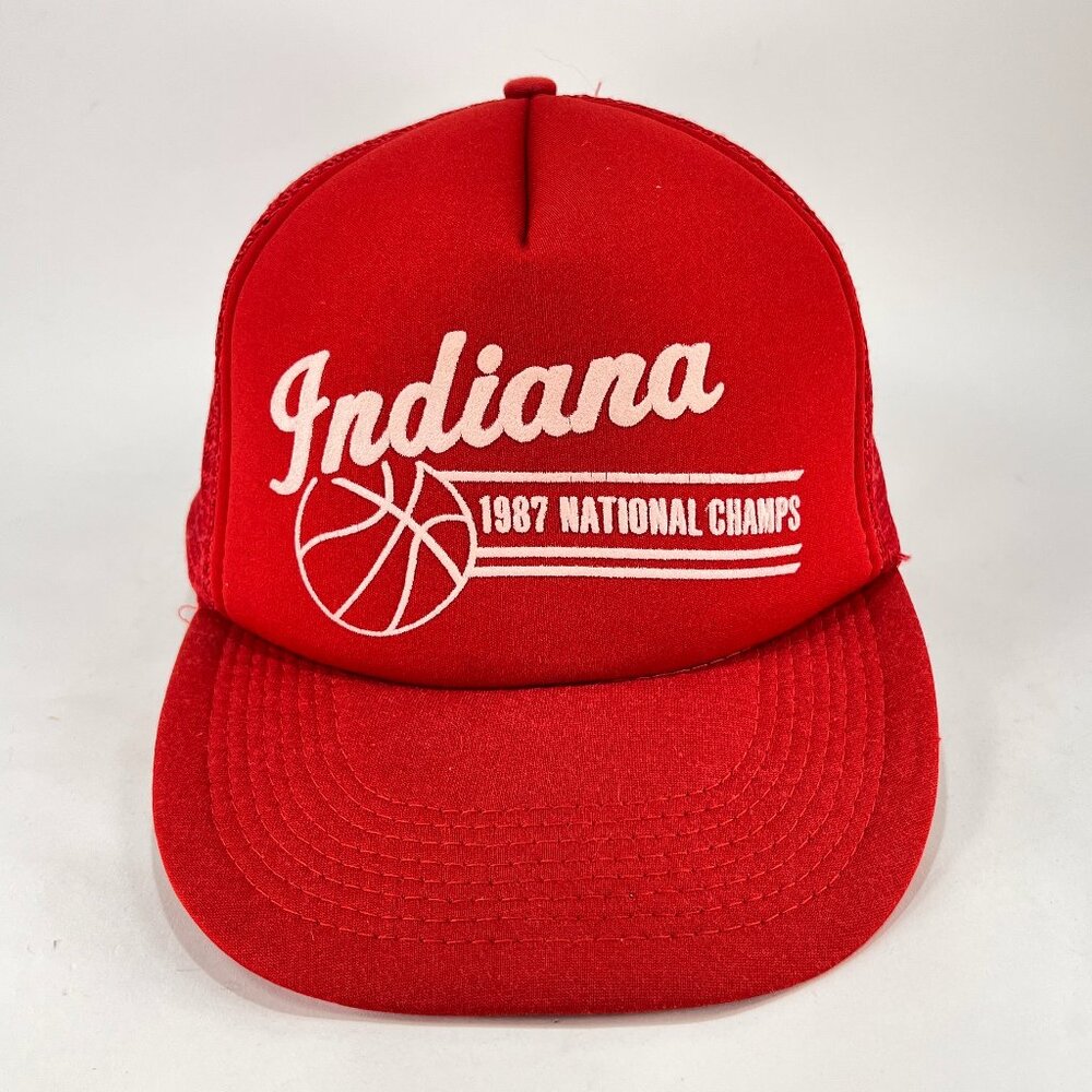 Vtg Indiana Hoosiers NCAA Snap Back Hat San Sun Red Foam Trucker Mesh Mens 80s